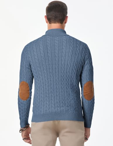 Image of JMIERR Men's Cable Knit Pullover Sweater Casual Long Sleeve Stand Collar Button Knitted Sweaters