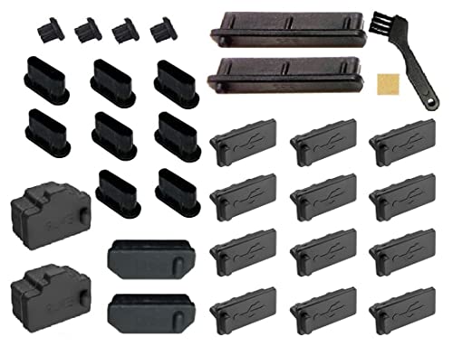 Wave Design【 (( シリコン製 ノ−トPC・ミニPC用 コネクタ各種保護カバー (計15個入)×2セット )) + すき間お掃除ブラシ コンパクト + F.Wave マイクトファイバー お手入れクロス付 】ノ−トPC・ミニPC用 コネクタ