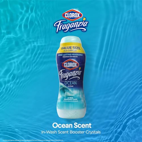 Image of Clorox Fraganzia Laundry Scent Booster Crystals, In-Wash Fragrance Beads for Fresh-Smelling Clothes & Linens, Safe for All Fabrics & Colors, Easy-Pour Bottle, Ocean Scent, 70 Oz - 6 Pack