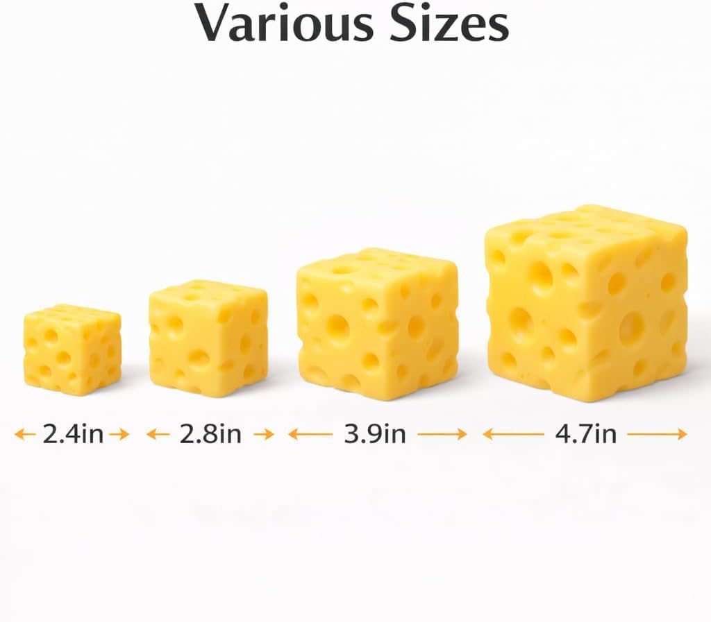 Cheese Squishy Block - 2.4 to 4.7 Inch Ultra-Soft Slow Rising Squishy Cheese - Sensory Fidget Gadget for Tension Management & Focus - Premium TPR Desk Accessory for Adults & Office (3.9in)