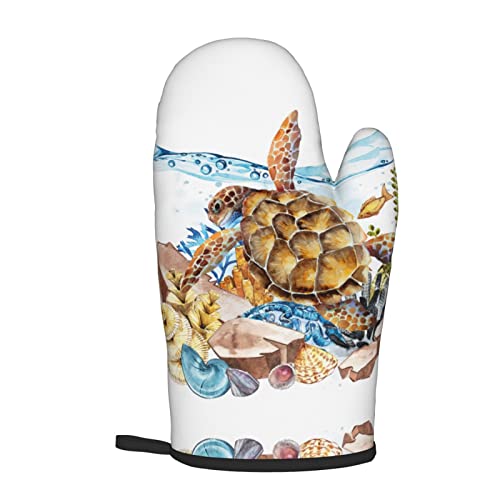 Sea Turtle Oven Mitts Pot Holders Set,2-Piece Set, Heat Resistant Waterproof Gloves For Kitchen Cooking, Baking, Bbq #TOP6