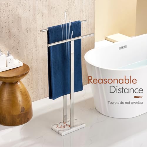 Image of KOKOSIRI Floor Stand Towel Rack for Bathroom 2-Tier Free Standing Towel Holder with Heavy Marble Base Thicken Steady Design Polished Chrome Stainless Steel THS0005-CH