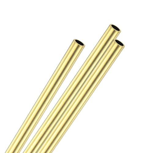 M METERXITY 3-Pack 200mm Brass Round Tube, 5mm OD 0.5mm Wall Thickness H65 Brass Seamless Tubing for Construction/Machining/DIY Crafting, Metal Straight Pipe [0.2x0.02x8 In]