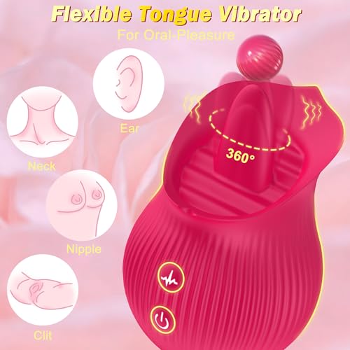 QINMIJIA Rose Sex Toy Thrusting Dildo Tongue Vibrator for Women, G Spot Clitoral Stimulator with 12 Tongue Licking & Vibrating for Anal Nipple Pleasure, Double Dildo Adult Toys for Female & Couples - Image 4