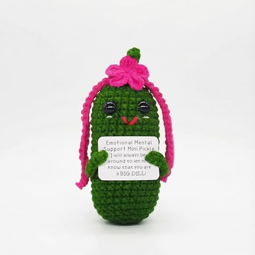 KALAWALK Crochet Pickle Gift with Encouraging Cards,Funny Gifts for Girls Women Teens,Valentine's Day Gift for Teacher,Friend,Birthday, Handmade Pickles Gifts.