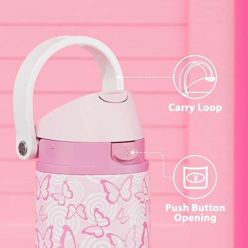 Image of 24 oz Insulated Water Bottle with Straw: Meoky Stainless Steel Metal Water Bottle with 2-in-1 Lid - Leak Proof, Cold for 24 Hours, Protective Silicone Base, BPA-Free for Sports Travel Car, Butterfly