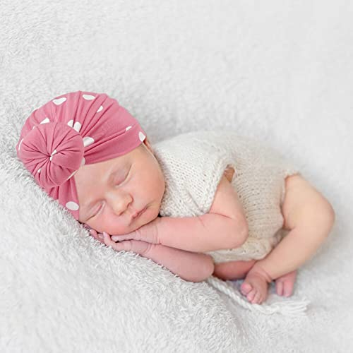 Baby Turban Hats, 4PCS Baby Girl Hats Toddler Hospital Hat Newborn Turban Headwrap Infant Turban Beanie Hat for 0-6 Months4