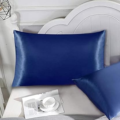 1 Paar Blauer Kissenbezug aus Seidenimitat 51x76/102 cm Kuschelige Ästhetische Zierkissenbezüge Ideale Heimdekoration als Sofakissenbezüge oder Dekokissen Extralanger Doppel-Kissenbezug – Bild 6
