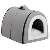 Hollypet Cuccia per Gatti e Cuccioli, Letto in Lino Pieghevole 2-in-1 per Animali Domestici, Calda Cuccia per Gatti e Cani di Piccola Taglia, Grigio