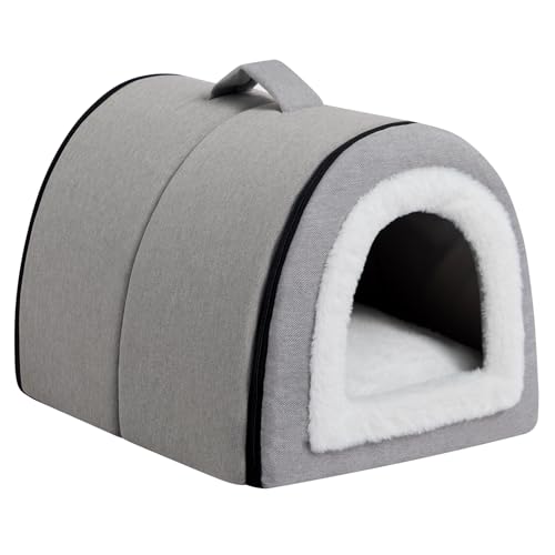 Hollypet Cuccia per Gatti e Cuccioli, Letto in Lino Pieghevole 2-in-1 per Animali Domestici, Calda Cuccia per Gatti e Cani di Piccola Taglia, Grigio