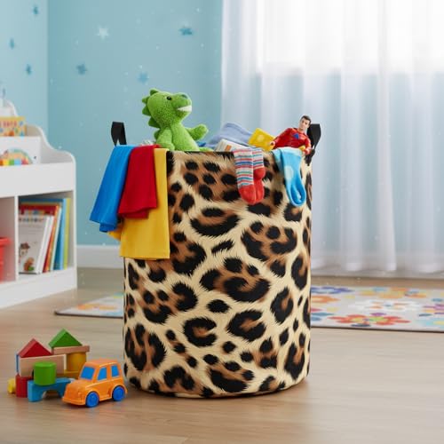 Image of Baby Laundry Hamper Basket Baby Hamper for Nursery Boy and Girl Cute Storage Bin Organizer Boho Room Decor(Leopard)