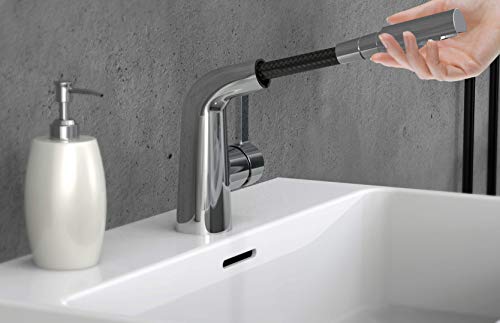 EISL COOL Waschtischarmatur mit herausziehbarer Brause zum Haarewaschen, wassersparender Wasserhahn, Wasserhahn Bad, Chrom - Image 4