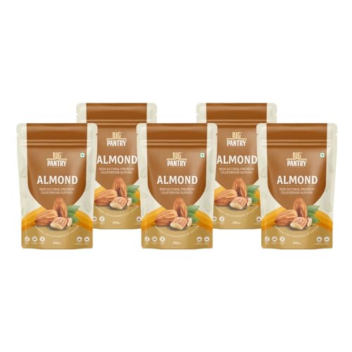 Image of Big Pantry Premium California Almonds 200g | Natural Whole Badam Rich in Protein & Fiber | Crunchy Dry Fruits for Healthy Snacking | Resealable Freshness Pouch | Pack of 5