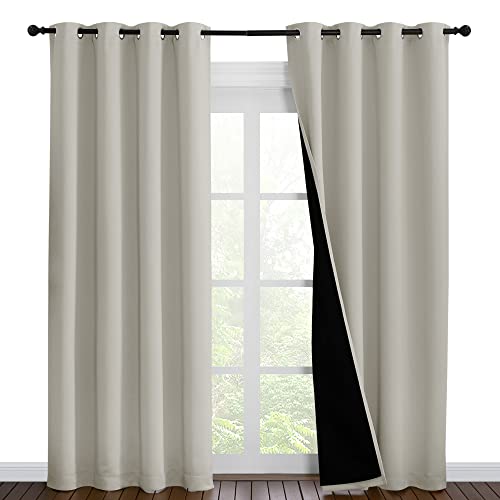 Image of NICETOWN 100% Blackout Window Curtain Panels, Cold and Full Light Blocking Drapes with Black Liner for Nursery, 86 inches Drop Thermal Insulated Draperies (Natural, 2 Pieces, 55 inch Wide Each Panel)