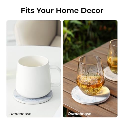 image for LIFVER Coasters Set of 8 for Drinks, White Marble-Style Anti-Slip Abso