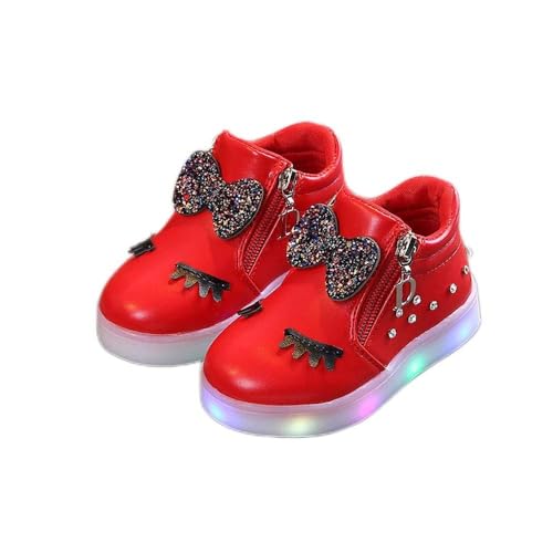 Girls Boots Baby Toddler Fashion Short Booties Cute Bowknot Crystal Boots Shoes Kids Zipper Led Luminous Sneaker