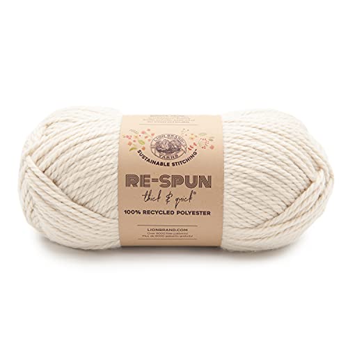 Image of Lion Brand Yarn, Re-Spun Thick & Quick Super Bulky Yarn for Knitting, Crochet, and Crafts, Whipped Cream, 1 Pack, Soft Fiber for Chunky Blankets, Bulky Throws, and Cozy Sweaters