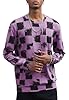 PCEAIIH Men's T-Shirt Printed Tee Fashion Top Round Neck Long Sleeves Casual Graffiti Hip Hop Checkerboard Tops Light Purple #3