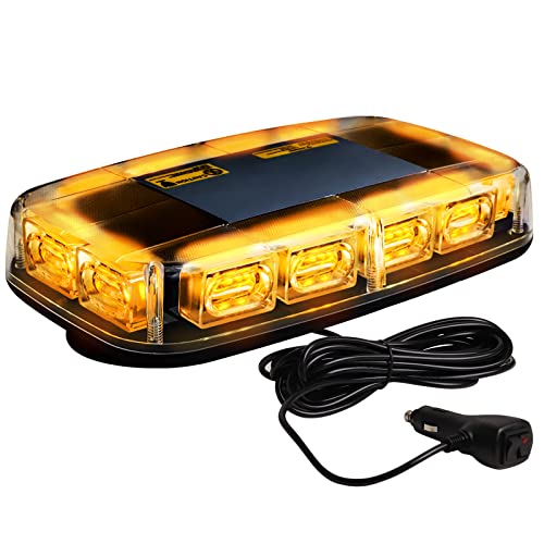Hyemei 2023[Upgraded] 48Led Rooftop Strobe Light, 17 Flashing Modes Mini Led Emergency Safety Warning Light Bar Beacon Light With Magnetic Base For Snow Plow, Trucks, Construction Vehicles(Amber) #TOP2