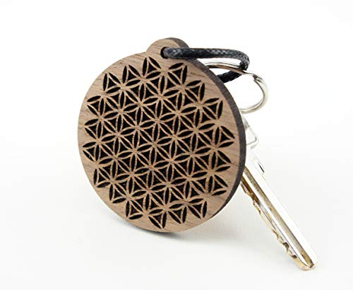 Preisvergleich Produktbild Schlüsselanhänger Holz mit Gravur Schlüsselring Schlüsselband für Auto Haustür Bike (Lebensblume)