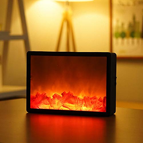 Ulalaza Small Cozy Fireplace Lantern Traditional Realistic Log Wood Burning Flame Effect Ligh LED Charcoal Style Table LampFor Indoor & Outdoor Use