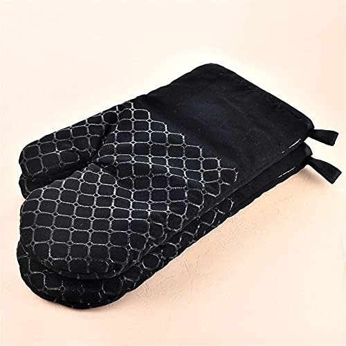 Foto von Bulckrew Ofenhandschuhe und Topflappen im Set, extra weiche waschbare Baumwolle Topfhandschuhe, Hitzebeständig bis 300°C Küchenhandschuhe zum Kochen & Backen,4pcs Schwarz