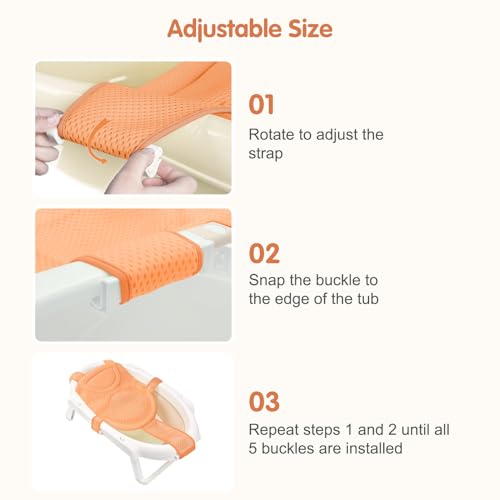 Image of Colorlife Baby Bath Seat Support Net Infant Bathing Seat Support Mat, Adjustable Comfortable Non-Slip Five-Pointed Baby Shower Net Bathtub Sit Up Mesh for Newborn 0-12 Months-Orange(No Bathtub)