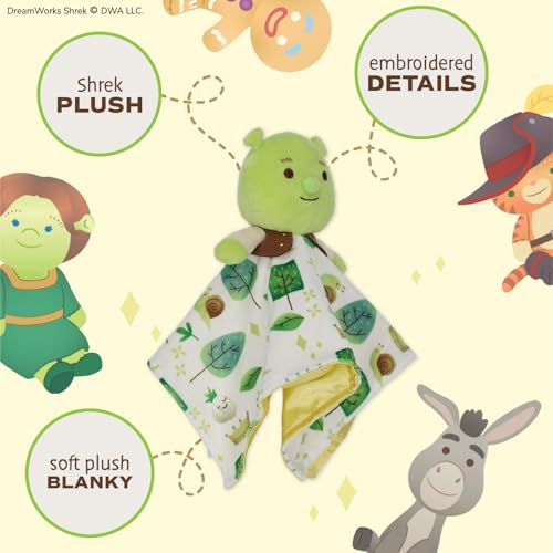 Image of Shrek Blanky - Plush Shrek Head with Embroidered Facial Details - Made with Super Soft & Snuggly Material & Satin Underlay - Perfect for Nap Time or Loveable Gift for Baby Boys & Girls (Pack of 12)