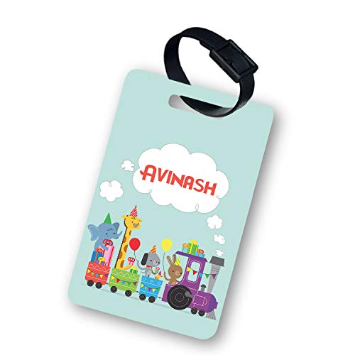 Image of Personalized Luggage Tag with Name & Photo - Unisex (Animals On The Train) | Custom Luggage Tag