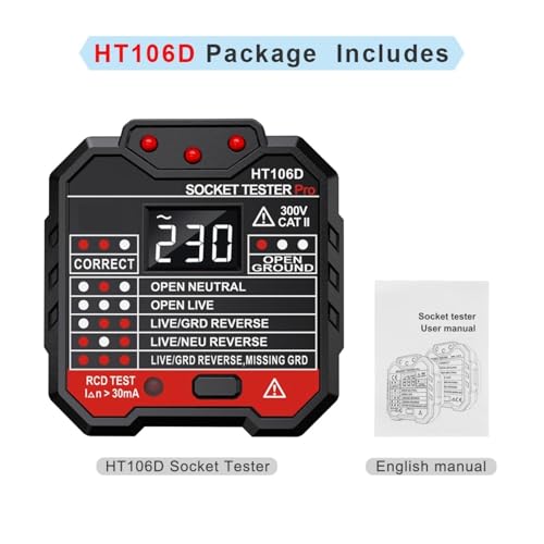 Probador de enchufes HT106D con detección de voltaje CA digital 2