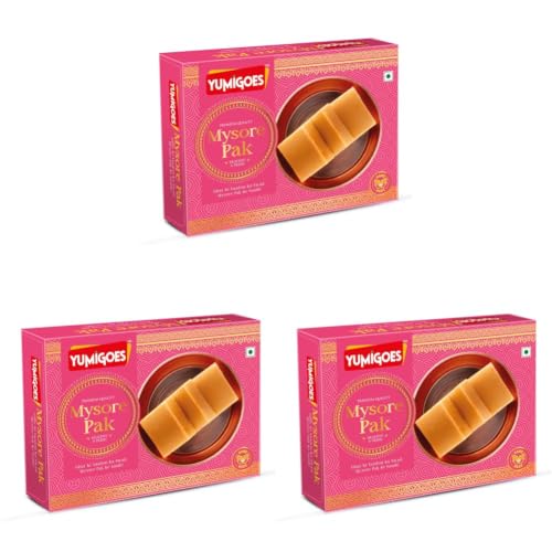 Image of Yumigoes Mysore Pak 400g - Traditional South Indian Sweet Made with Gram Flour | Soft Mithai Gift Box for Diwali, Gifting, Celebrations & Puja Sweets (Pack of 3)