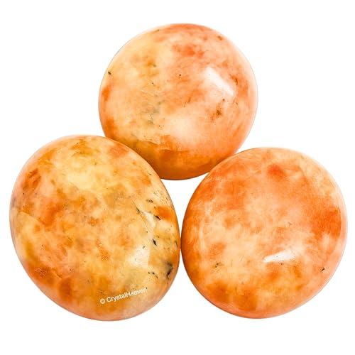 Image of Certified Large Sunstone Crystal Palm Pebbles Stones for Anxiety Stress Relief Massage - AAA Grade Original Healing Gemstone Agate Palm Stone for Yoga Meditation Spiritual Reiki Feng Shui
