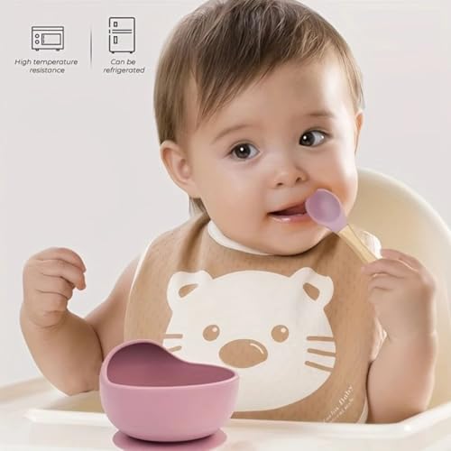 Image of Baby Food Bowl, Kids Round Cup and Spoon Set, Children Feeding Tableware Training Eating Bowl, Silicone Baby Supplies, Silicone Tableware Children's Products (Set : 1, Color : Dark Blue)