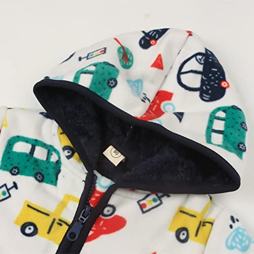 Kissourbaby Toddler Boys Girls Polar Fleece Jacket Hooded Autumn Winter Funny Cartoon Long Sleeve Thick Warm Outerwear（Cartoon Car Hooded-100） #TOP2