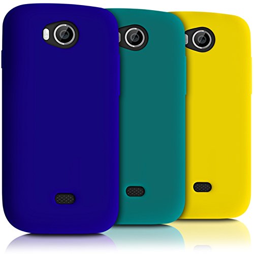 KARYLAX Seluxion - Lot de 3 Coques en Silicone Bleu - Turquoise - Jaune pour Wiko Iggy + 3 Films de Protection