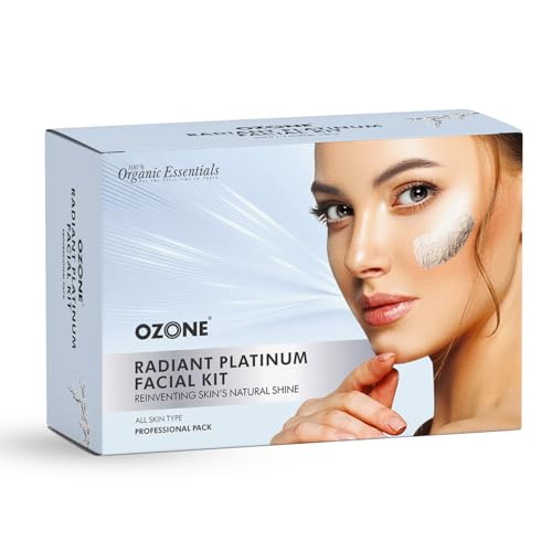 Ozone Radiant Platinum Facial Kit | 75 gm | With Vitamin B3, B5 & Licorice | Powered by Algae Mask for Deep Hydration | Prevents Signs of Ageing | For All Skin Types | Single Use