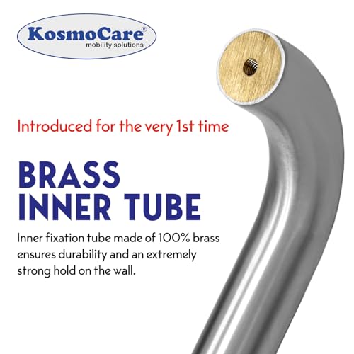 Image of KosmoCare 304 Grade Stainless Steel Grab Bar, Wall Mounted Safety Straight Grab Bar for Bathroom | Grab Bars for Toilet Senior Citizens | Toilet Grab bar for Elderly (25 mm Diameter X 16-inch Length)
