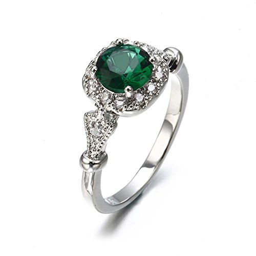 UINKE Silver Tone Square Cut Emerald CZ Crystal Ring Wedding Promise Engagement Ring Anniversary Gift for Her,7#