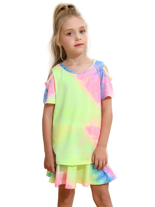 BONNY BILLYGirl's 2 Pieces Skirt Sets, Tie-dye Shirt and Skater Mini Skirt for Kids