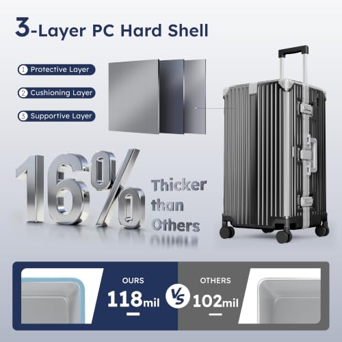 Image of ALPHA CAMP Trunk Luggage 26 Inch with Aluminum Frame Zipperless Suitcase | Checked Thickened 3-Layer PC Hardshell Luggage with TSA Lock,Charging Port,Cup Holder and Spinner Wheels for Holiday Travel