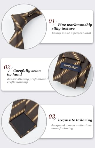 Image of HISDERN Stripe Tie Mens Ties with Pocket Square Set Classic 3.4'' Silk Formal Necktie Handkerchief for Business Wedding