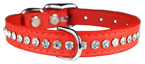 Image of Signature Leather Crystal Dog Collar, Orange Solid Grain Leather, Fits 11.5 inch-13.5 inch Neck Size, 16 inch Overall Length