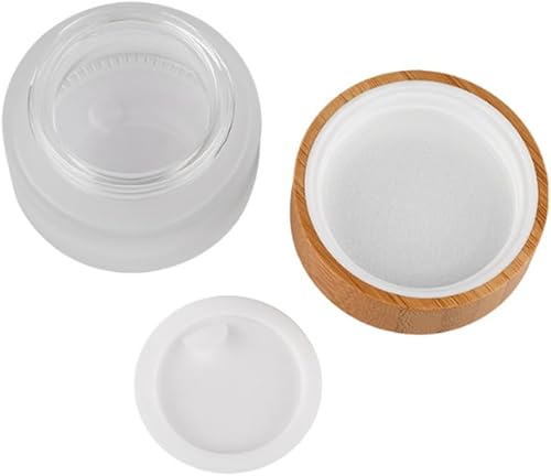 Miniatura 2 de Botella de vidrio esmerilado de 3.4 fl oz con tapa de bambú – Recipiente vacío recargable para cosméticos para loción facial, crema, maquillaje,