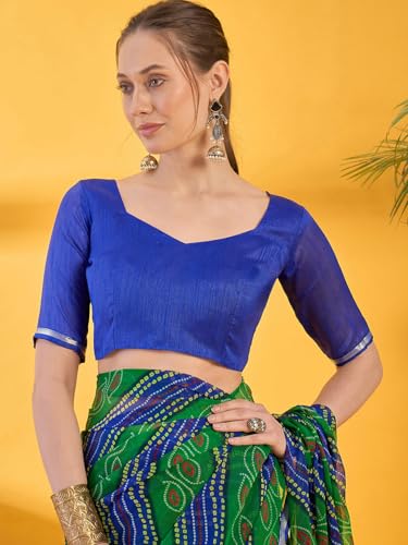 Image of SIRIL Women's Printed Chiffon Saree with Unstitched Blouse Piece