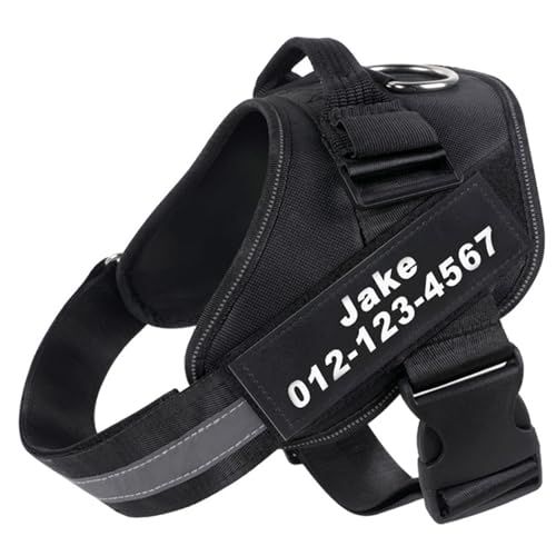 Pettorina per cani personalizzata, senza tirare, con nome e numero di telefono, personalizzabile, traspirante, regolabile, riflettente, in tessuto Oxford, anti-soffocamento, con impugnatura per un