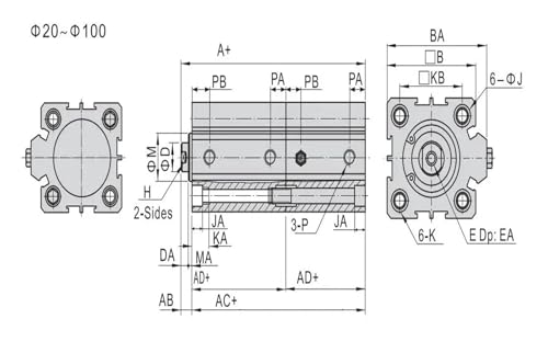 Vérin pneumatique compact duplex double effet à course modulable - 6