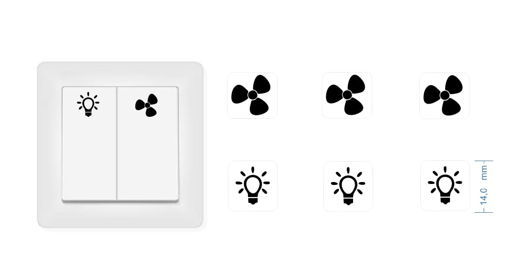 Lot De 6 Autocollants Pour Interrupteur + Symboles Lumineux (10x10mm) | Transparents, Résistants à L'eau