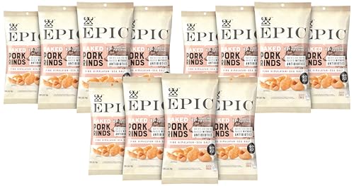 EPIC Pink Himalayan Salt Pork Rinds, Keto Consumer Friendly, 2.5oz bags, 4Ct Box (Pack of 12)