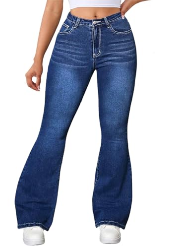 Skinny Ripped Bell Bottom Jeans for Women Classic High Waisted