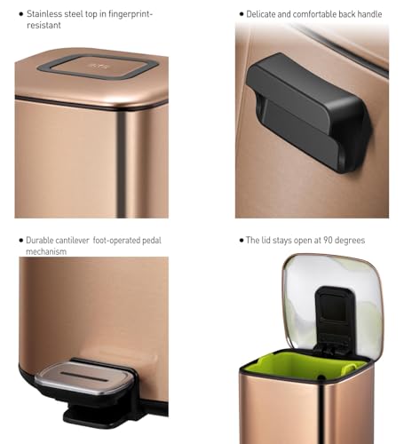 Image of Obsessions Fingerprint Resistant Step Dustbin with Liner, 6 Litres, Bronze Copper